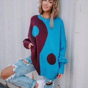 Dressed in LALA - Yin Yang Gang Oversized Knit in Sky (Size: L)
